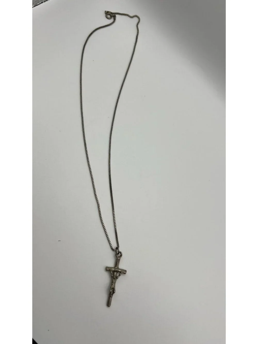 Vintage Silver Crucifix Pendant Necklace With Box Chain Religious Jewelry Lightw